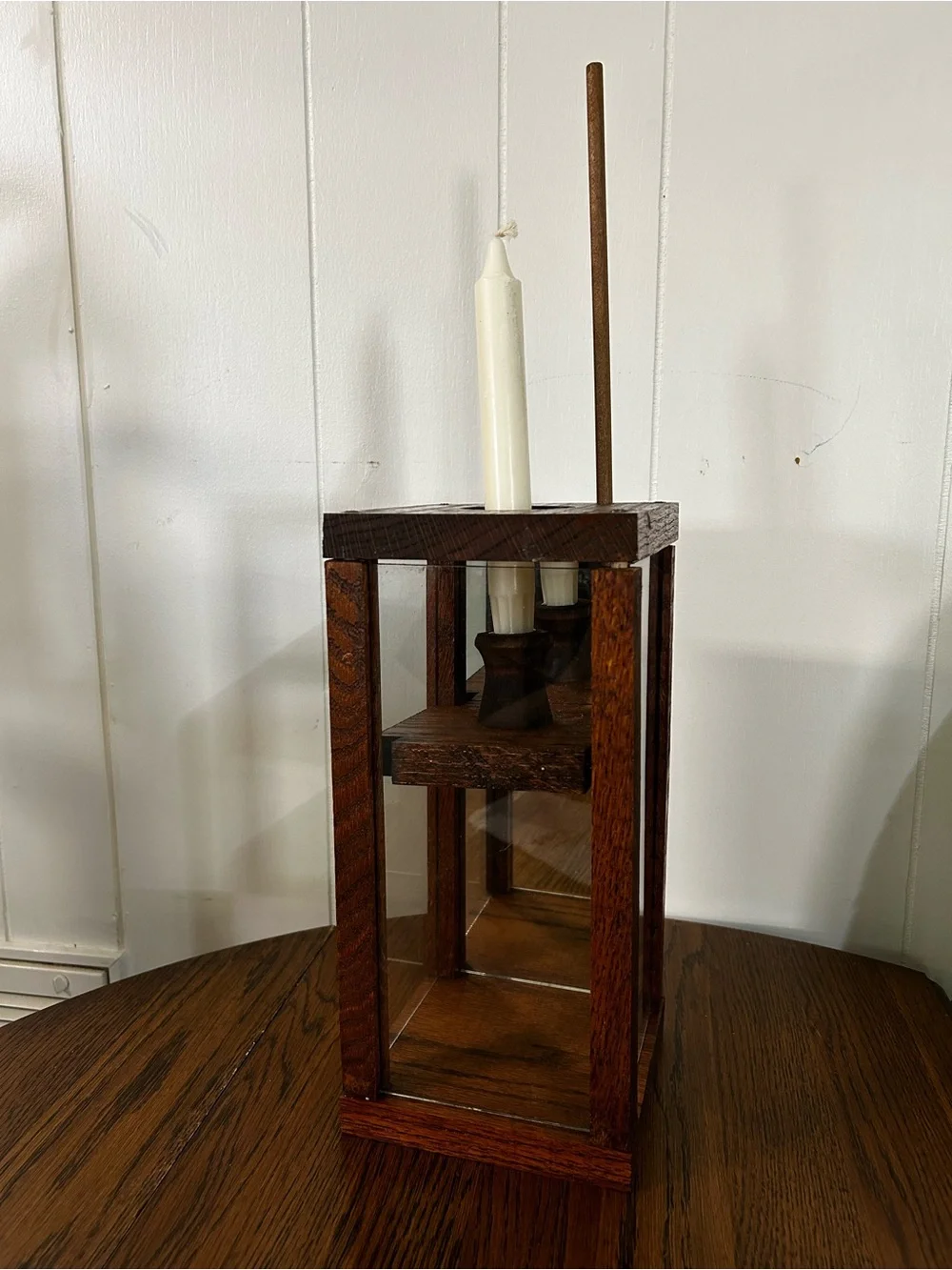 Antique Wooden Lantern Candle Holder in Dark Brown